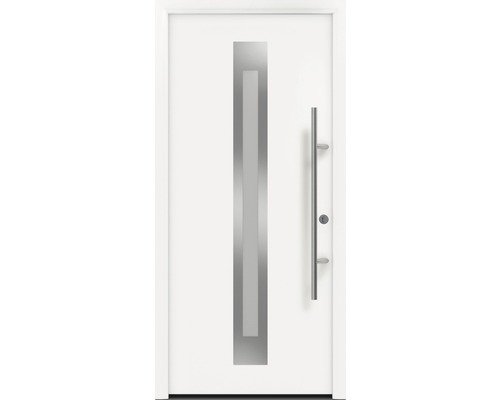 Haustür EcoStar ISOPRO Secur IPS 770S 1100 x 2100 mm Rechts RAL 9016 verkehrsweiß inkl. Beschlag-Set,Edelstahl Stangengriff,Sicherheitsprofilzylinder mit 5 Schlüsseln Weisse Haustür mit Edelstahlgriff und Glaseinsatz