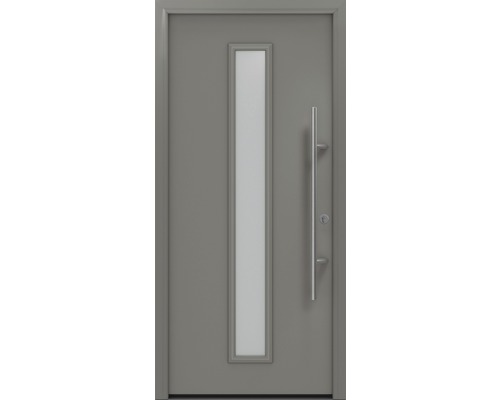 Porte d'entrée EcoStar ISOPRO Secur IPS 020S 1100 x 2100 mm droite RAL 9007 aluminium gris mat avec ensemble de ferrures, poignée barre en acier inoxydable, cylindre profilé de sécurité avec 5 clés-0