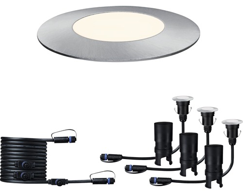 Éclairages LED à encastrer Paulmann Plug & Shine kit d'extension IP65 3x2,5W 3x95 lm 3000 K blanc chaud Ø 55/40 mm Floor Mini argent 230/24V 3 pces
