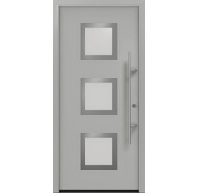 Haustür mit drei quadratischen Glaseinsätzen und Stangengriff