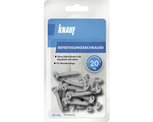 Knauf Befestigungsschrauben, 20 Stück, zur Wandmontage ohne Dübel in Gipskartonplatten