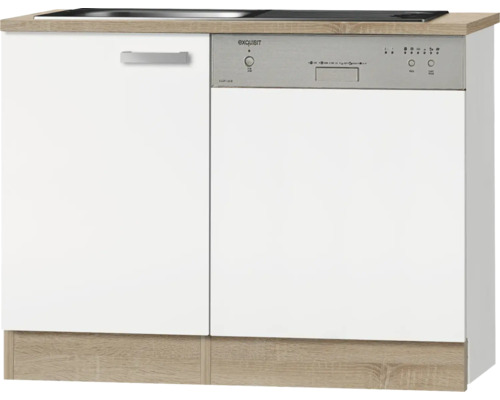 Meuble sous-évier avec évier Façade pour lave-vaisselle partiellement intégré Optifit Zamora214 110 x 60 x 84,8 cm façade blanc mat corps chêne clair-0