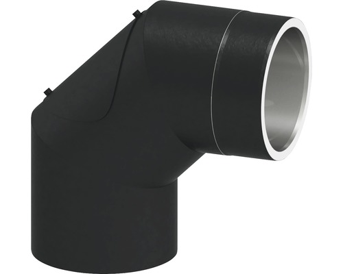 Équerre Jeremias Iso-Line avec isolation de 15 mm 90° avec porte Ø150 mm noir Coude de tuyau pour tuyaux de poêle