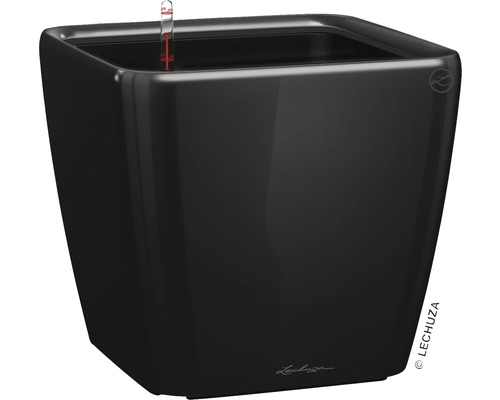 Pflanzkübel Lechuza Quadro 28 x 28 x H 26 cm schwarz inkl. Erdbewässerungsystem Pflanzeinsatz Substrat Wasserstandsanzeiger Schwarzer, quadratischer Pflanzkübel mit Wasserstandsanzeiger