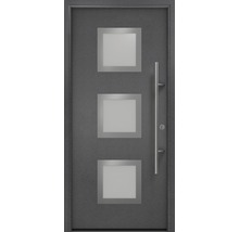 Haustür mit drei quadratischen Glaseinsätzen und Stangengriff