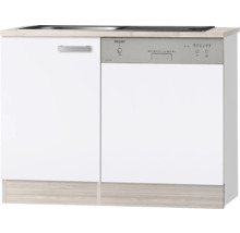 Meuble sous-évier avec évier Façade pour lave-vaisselle partiellement intégré Optifit Genf214 110 x 60 x 84,8 cm façade blanc mat corps acacia-thumb-0