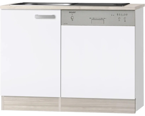 Meuble sous-évier avec évier Façade pour lave-vaisselle partiellement intégré Optifit Genf214 110 x 60 x 84,8 cm façade blanc mat corps acacia-0