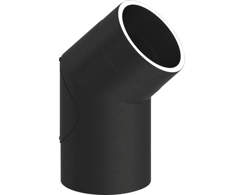 Équerre Jeremias Iso-Line avec isolation de 15 mm 45° avec porte Ø150 mm noir Coude de tuyau avec un angle de 45 degrés pour l''installation de systèmes de tuyauterie.