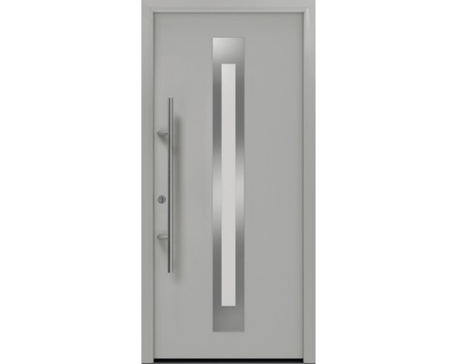 Porte d'entrée EcoStar ISOPRO Secur IPS 770S 1100 x 2100 mm gauche RAL 9006 aluminium blanc mat avec ensemble de ferrures, poignée barre en acier inoxydable, cylindre profilé de sécurité avec 5 clés