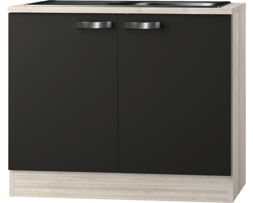 Meuble sous-évier avec évier Optifit Faro220 100 x 60 x 84,8 cm façade anthracite mat corps acacia