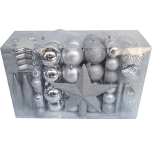 Set de décorations de sapin de Noël avec boules de Noël et étoile de sapin dans un emballage transparent