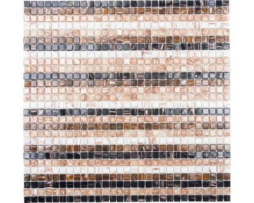 Glasmosaik XGM ST55 30,5x32,7 cm beige/gold/braun Mosaikfliese mit quadratischen Steinen in Streifenmuster