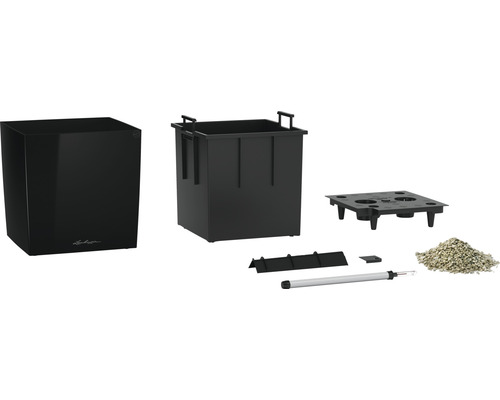 Ensemble complet de pots de fleurs avec insert, système d''irrigation, indicateur de niveau d''eau et granulés de plantation.