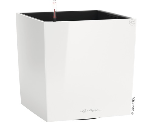 Bac Lechuza Cube 30 kit complet blanc avec système d’arrosage en terre bac d'arrosage substrat indicateur de niveau d’eau