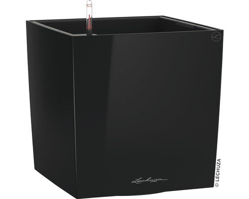 Bac Lechuza Cube 30 kit complet noir avec système d’arrosage en terre bac d'arrosage substrat indicateur de niveau d’eau