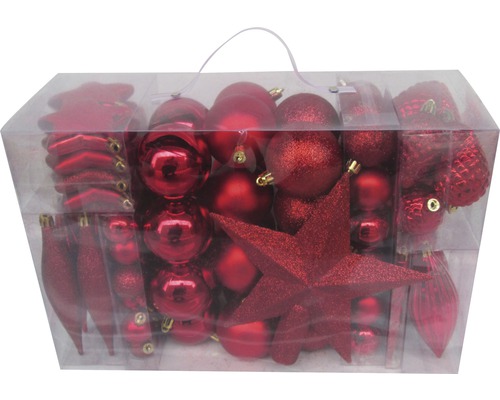 Lot de 104 boules de Noël Lafiora mélange rouge