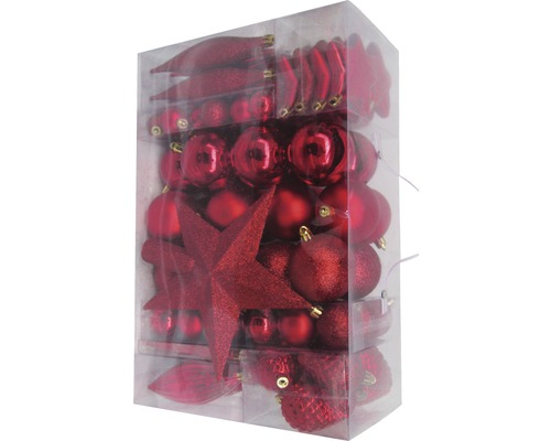 Weihnachtsbaumkugeln Set mit Sternen und Tropfen in transparenter Box