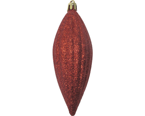 Roter, glitzernder Christbaumschmuck in Tropfenform