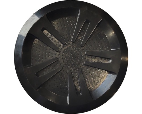 Schwarze runde Auffangwanne mit Rillenstruktur