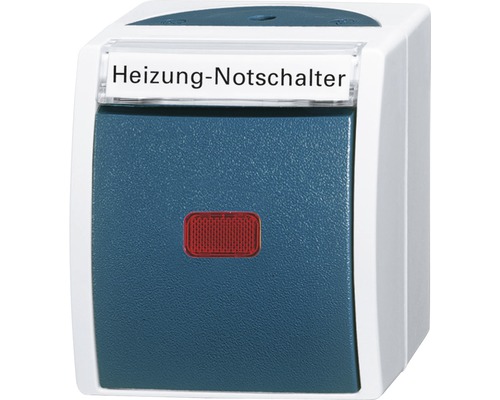 Busch-Jaeger 2601/2SKWNH53 Feuchtraum Heizungsschalter mit Beschriftungsfeld IP44 Aufputz blau/grau Ocean