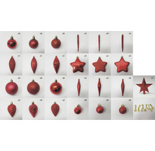 Sortiment Weihnachtsschmuck mit Christbaumkugeln, Eiszapfen, Sterne und Aufhängern