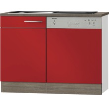 Meuble sous-évier avec évier Façade pour lave-vaisselle partiellement intégré Optifit Imola289 110 x 60 x 84,8 cm façade rouge brillant corps chêne truffier-thumb-0