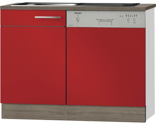 Meuble sous-évier avec évier Façade pour lave-vaisselle partiellement intégré Optifit Imola289 110 x 60 x 84,8 cm façade rouge brillant corps chêne truffier-0