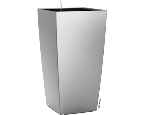 Pflanzvase Lechuza Cubico 40 Komplettset H 75 cm silber inkl. Erdbewässerungsystem Pflanzeinsatz Substrat Wasserstandsanzeiger