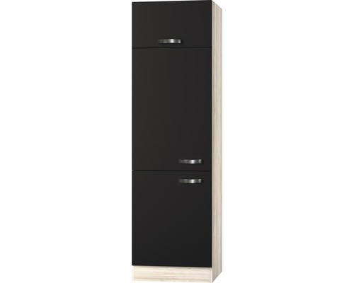 Meuble pour réfrigérateur encastrable 88 Optifit Faro220 60 x 57,1 x 206,8 cm façade anthracite mat corps acacia butée réversible