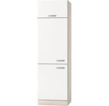Meuble pour réfrigérateur encastrable 88 Optifit Genf214 60 x 57,1 x 206,8 cm façade blanc mat corps acacia butée réversible-thumb-0