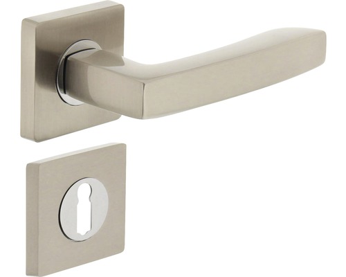 Poignée sur rosace Intersteel Dean serrure à garnitures chrome nickel mat Béquille de porte avec rosette carrée et rosette de clé
