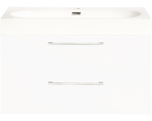Badmöbel-Set Differnz Somero BxHxT 60 x 57 x 38 cm Frontfarbe weiß hochglanz mit Waschtisch Mineralguss weiß