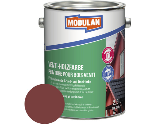Peinture pour bois Venti Modulan rouge suède 2,5 L MODULAN Venti-Holzfarbe, peinture pour bois extérieur, pot de 2,5 litres