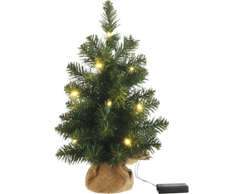 künstlicher LED Weihnachtsbaum im Jutesack H 45 Ø 20 cm batteriebetrieben 10er warmweiß