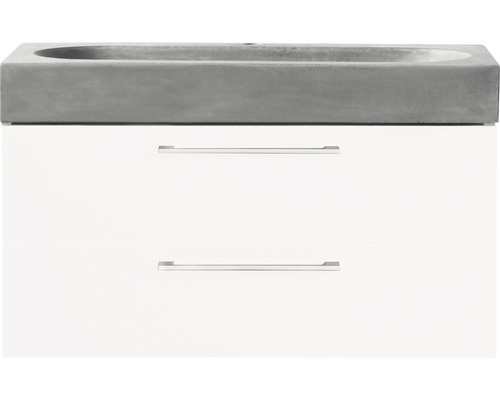 Badmöbel-Set Differnz Somero BxHxT 80 x 57 x 38 cm Frontfarbe weiß hochglanz mit Waschtisch Beton grau Badmöbel-Set Differnz Somero BxHxT 80 x 57 x 38 cm Frontfarbe weiß hochglanz mit Waschtisch Beton grau