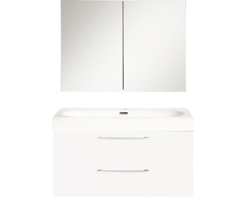 Set de meubles de salle de bains Differnz Somero lxhxp 80 x 170 x 38 cm couleur de façade blanc haute brillance avec vasque en fonte minérale blanc