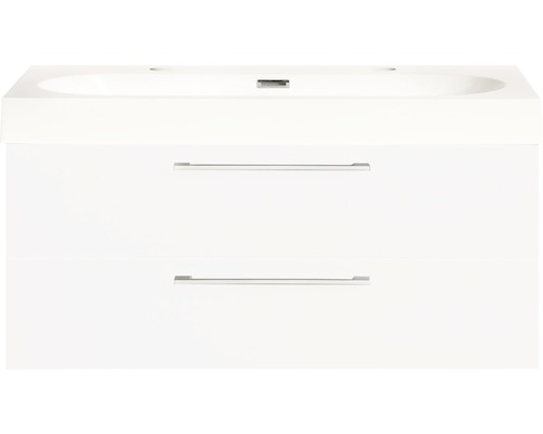 Badmöbel-Set Differnz Somero BxHxT 100 x 57 x 38 cm Frontfarbe weiß hochglanz mit Waschtisch Mineralguss weiß Badmöbel-Set Differnz Somero BxHxT 100 x 57 x 38 cm Frontfarbe weiß hochglanz mit Waschtisch Mineralguss weiß