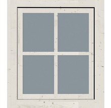 Fenêtre à un vantail pour abri de jardin 28/38 mm Karibu, ferrure oscillo-battante avec kit de bandes d’adaptation 38 mm 69x80 cm blanc ivoire-thumb-0