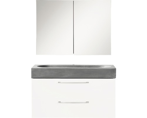 Badmöbel-Set Differnz Somero BxHxT 80 x 170 x 38 cm Frontfarbe weiß hochglanz mit Waschtisch Beton grau