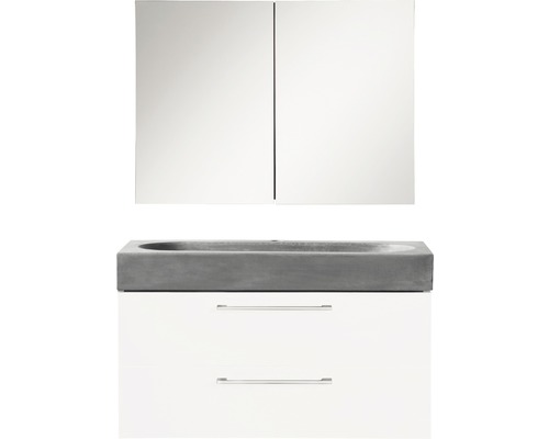 Badmöbel-Set Differnz Somero BxHxT 80 x 170 x 38 cm Frontfarbe weiß hochglanz mit Waschtisch Beton grau Badmöbel-Set Differnz Somero BxHxT 80 x 170 x 38 cm Frontfarbe weiß hochglanz mit Waschtisch Beton grau