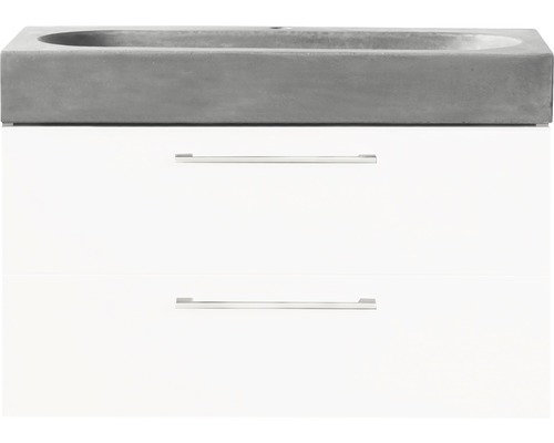 Badmöbel-Set Differnz Somero BxHxT 60 x 57 x 38 cm Frontfarbe weiß hochglanz mit Waschtisch Beton grau Badmöbel-Set Differnz Somero BxHxT 60 x 57 x 38 cm Frontfarbe weiß hochglanz mit Waschtisch Beton grau