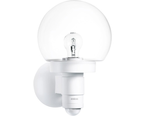 Éclairage mural extérieur Steinel avec capteur L115S blanc 1 ampoule 330x215 mm Applique murale extérieure blanche avec détecteur de mouvement et globe en verre