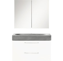 Badmöbel-Set Differnz Somero BxHxT 60 x 170 x 38 cm Frontfarbe weiß hochglanz mit Waschtisch Beton grau
