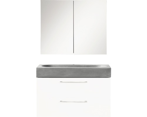 Badmöbel-Set Differnz Somero BxHxT 60 x 170 x 38 cm Frontfarbe weiß hochglanz mit Waschtisch Beton grau Badmöbel-Set Differnz Somero BxHxT 60 x 170 x 38 cm Frontfarbe weiß hochglanz mit Waschtisch Beton grau