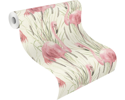 Rouleau de papier peint avec motif de flamants roses et d''herbes des marais