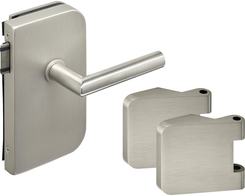 Ferrure de porte vitrée Pertura Office Soner UV alu anodisé couleur inox tirant droite Set de ferrures pour porte en verre avec poignée et accessoires