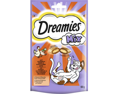 Katzensnack Dreamies Mix mit Huhn und Ente 60 g Dreamies Mix Katzensnack mit Huhn und Ente in einer 60-Gramm-Packung
