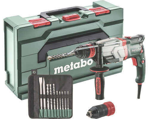 Set de marteau perforateur Metabo UHEV 2860-2 Quick avec mandrin interchangeable et set de foret/burin SDS-plus 10 pièces