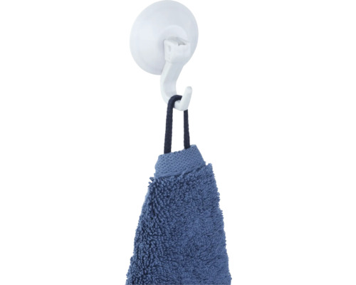 Crochet à ventouse blanc avec serviette bleue