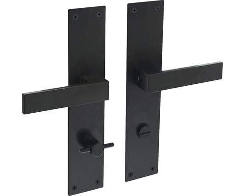 Poignée sur plaque longue Intersteel Amsterdam WC 78/8 mm noir mat Garniture de quincaillerie de porte avec béquille et serrure